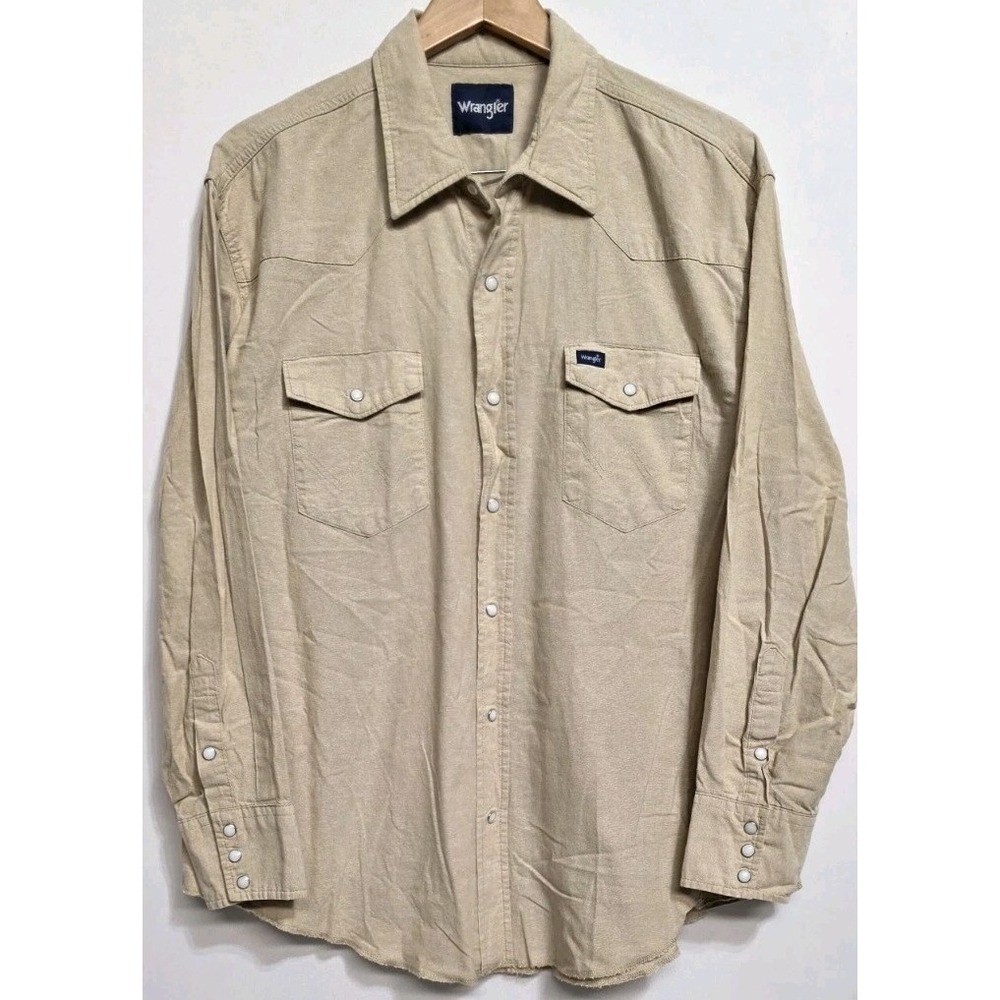 Vintage Wrangler Pearl Snap Western Shirt Men XXL Beige Cotton Yoke Cowboy Rodeo